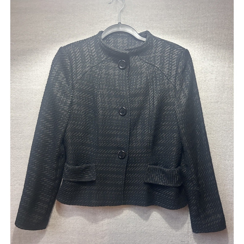 Alfani Black Metallic Textured Jacket Womens Size 4 Cropped Blazer Classic - Picture 3 of 9